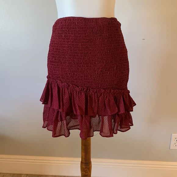 [glam] Metallic Maroon Polka Dot Skirt - Size Large NWT - Picture 1 of 7